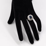 Vintage 18 Karat Weißgold Saphir (3 Karat) & Diamanten (1.15 Karat) Gänseblümchen-Ring, 60er Jahre
