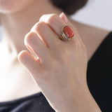 Vintage 8K gold ring with cabochon cut coral, 50s