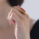 Vintage 18K gold ring with cabochon cut coral, 50s