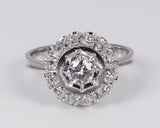 Vintage Ring aus 18 Karat Weißgold mit zentralem Diamanten von 0.30 Karat und seitlichen Diamanten, 50er Jahre