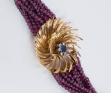 Vintage 18 Karat Gold Granat Halskette mit Saphir und Diamanten, 50er Jahre