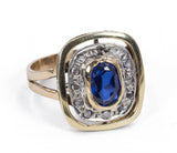 18k gold ring with sapphire and rosette cut diamonds, 50s