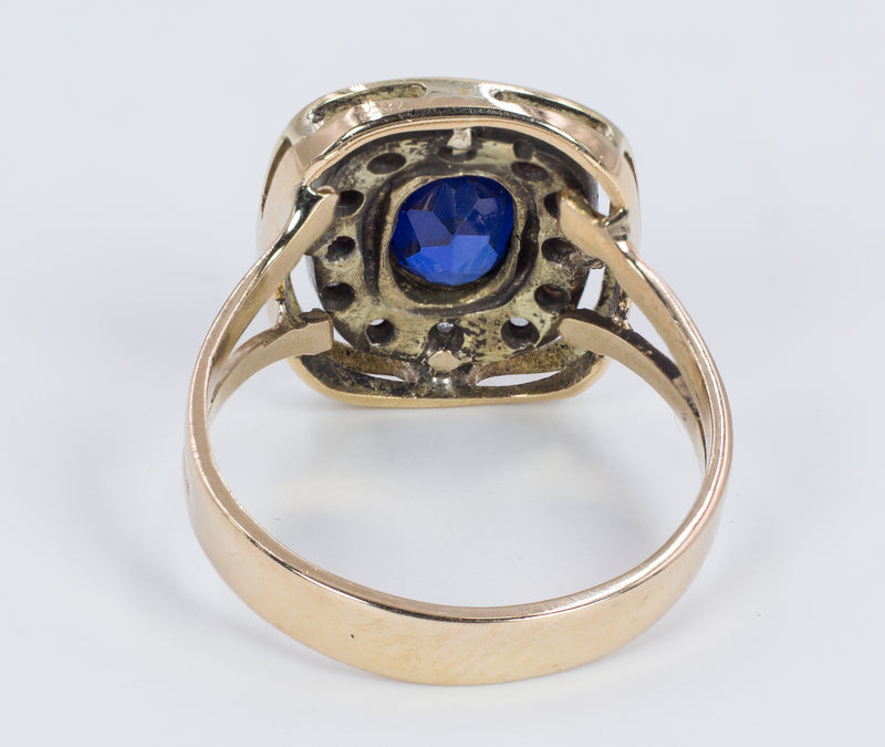 18k gold ring with sapphire and rosette cut diamonds, 1950s