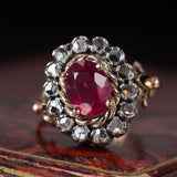 Antique 9K gold ruby ​​and rosette ring, 40s