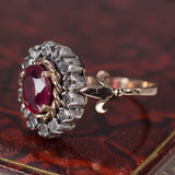 Antique 9K gold ruby ​​and rosette ring, 40s