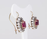 Vintage 9 Karat Gold Ohrringe mit zentralen Rubin (3ct) und Diamant Rosetten