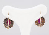 Vintage 9 Karat Gold Ohrringe mit zentralen Rubin (3ct) und Diamant Rosetten