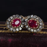 Antike Ohrringe aus 9 Karat Gold mit Rubinen und Diamantrosetten, 40er Jahre