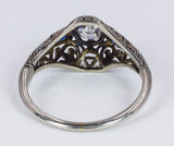 Art Deco 18K white gold ring with central diamond and sapphires, 20s / 30s