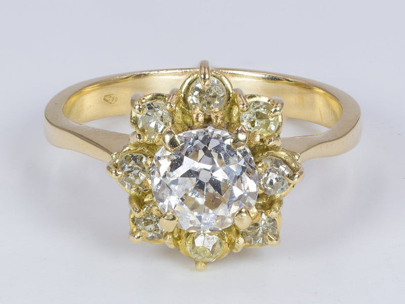 Anello vintage in oro 18K con diamanti (centrale stimato di oltre 1ct), anni '50