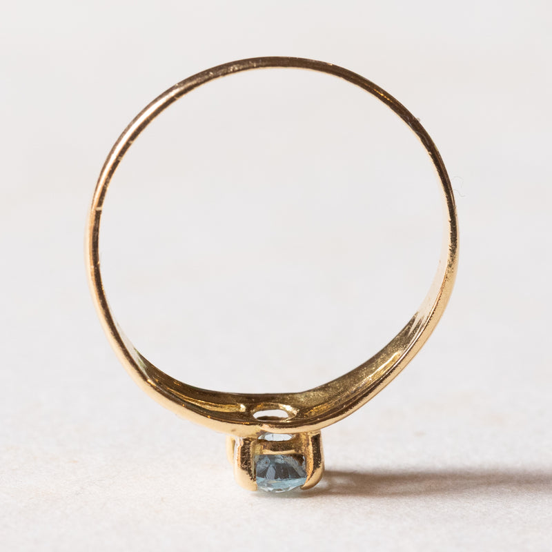 Anello vintage in oro 18K con topazio azzurro, anni '50/'60