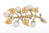 Vintage Brosche aus 18 Karat Gold mit Perlen und Diamantrosetten, 50er Jahre