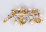 Vintage Brosche aus 18 Karat Gold mit Perlen und Diamantrosetten, 50er Jahre