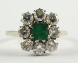 White gold ring with central emerald and brilliant cut diamonds, 50s - Antichità Galliera