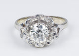 Vintage Ring aus 18 Karat Weißgold mit einem Diamanten im alten Schliff von ca. 0.95 ct, 40er Jahre