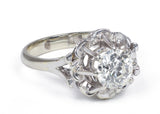 Vintage Ring aus 18 Karat Weißgold mit einem Diamanten im alten Schliff von ca. 0.95 ct, 40er Jahre