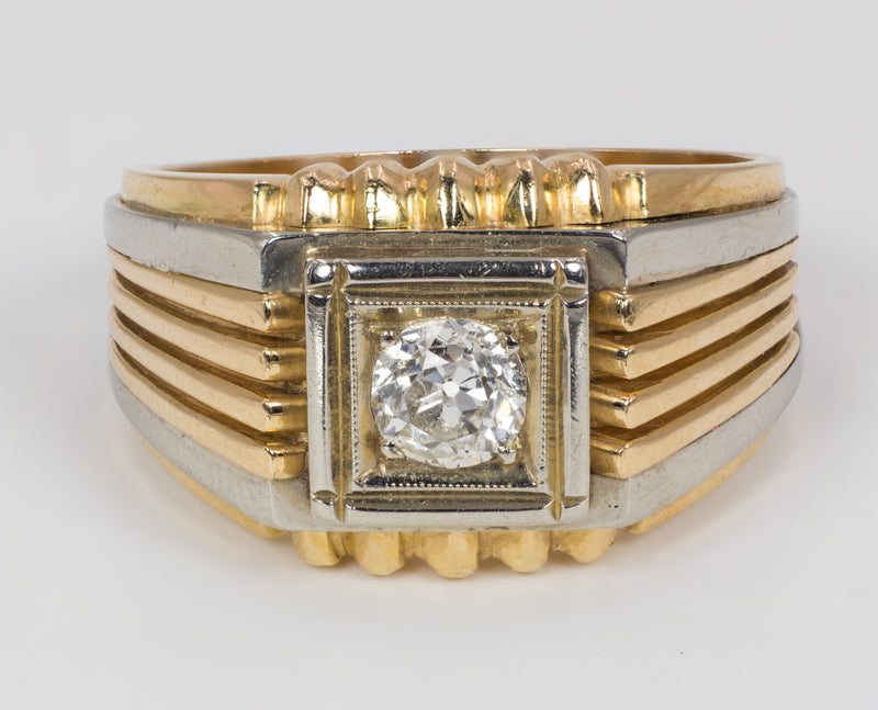 Anello da uomo in oro 18k bicolore con diamante (0.50ct) , anni 50
