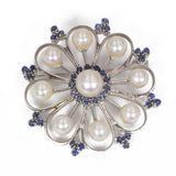 Spilla vintage in oro 18k con perle e zaffiri , anni 60