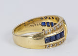 18k gold ring with sapphires and diamonds, 70s / 80s