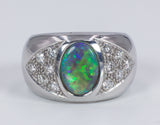 Vintage 18k white gold ring with opal and diamonds (0.50 ct), 1980s