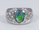 Vintage Ring aus 18 Karat Weißgold mit Opal und Diamanten (0,50 ct), 80er Jahre
