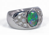 Vintage 18k white gold ring with opal and diamonds (0,50 ct), 80s