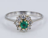 Vintage 18 Karat Goldring mit grünen Steinen und Diamanten