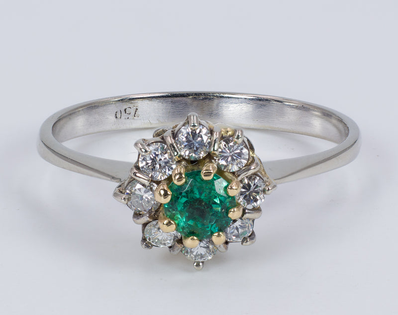 Anello vintage in oro 18k con pietre verde e diamanti