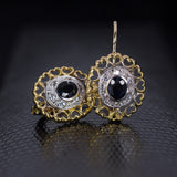 Vintage 18K gold earrings with central sapphire and huit-huit diamonds, 50s / 60s