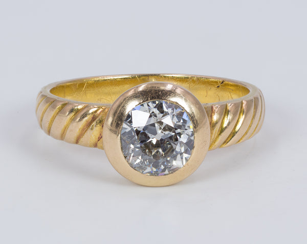 Anello vintage in oro 18K con diamante taglio vecchio di 1ct ca., anni '70