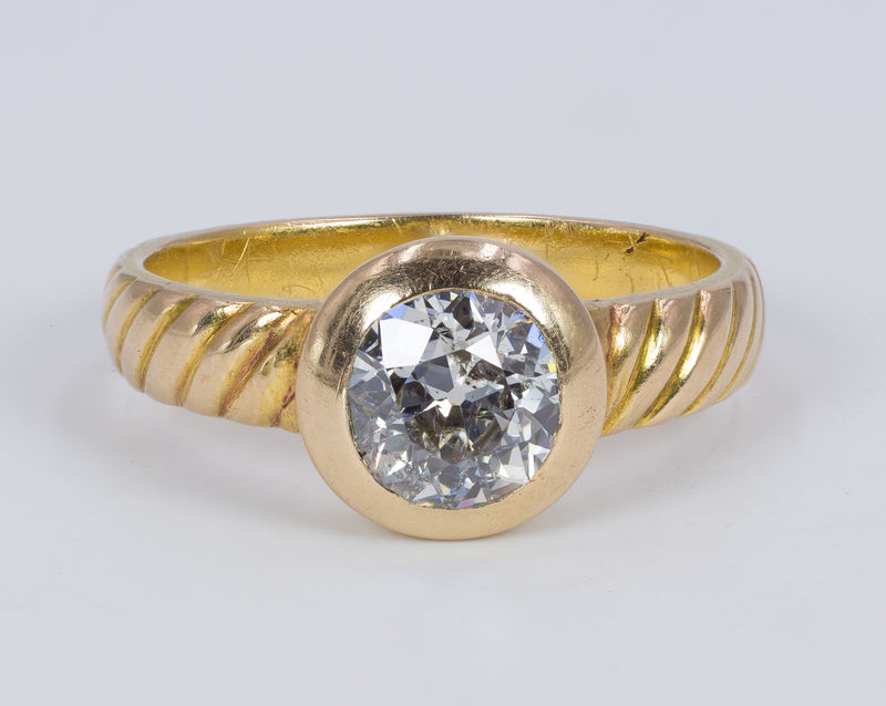 Anello vintage in oro 18K con diamante taglio vecchio di 1ct ca., anni '70