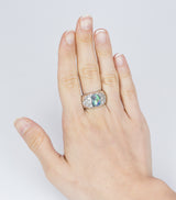 Vintage 18k white gold ring with opal and diamonds (0,50 ct), 80s