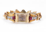 Lady Jaeger Armbanduhr aus 18 Karat Gold mit Diamanten (1.80 ct) und Rubinen, 30er Jahre