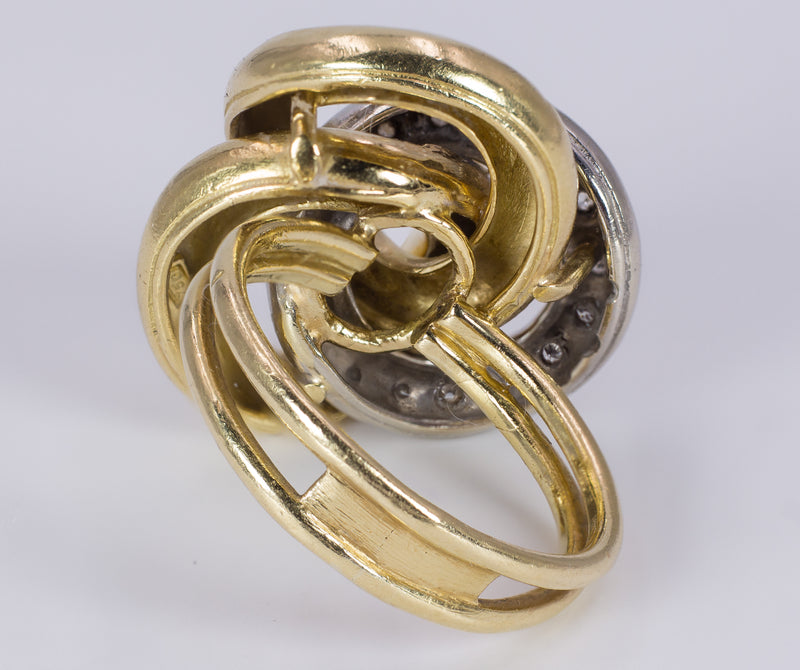 Anello vintage in oro bicolore 18k con diamanti , anni 60