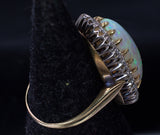 Vintage ring in 18k gold with Australian opal and brilliant cut diamonds (0.80 ct), 50s
