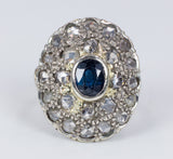 18k gold ring with diamond and sapphire rosettes, 1950s