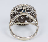 18k gold ring with diamond and sapphire rosettes, 1950s