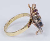 Vintage 18k gold bee ring with sapphire and rubies - Antichità Galliera