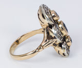 Anello antico in oro 18k con zaffiri e rosette di diamante , anni 50