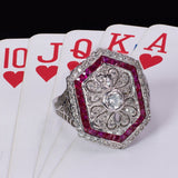 Vintage 18 Karat Weißgold Ring mit Diamanten und Rubinen, 50er Jahre - Antichità Galliera