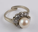 White gold ring with pearl and brilliant cut diamonds. 20s - Antichità Galliera