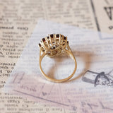 Vintage 8K gold daisy ring with garnets, 1950s / 1960s