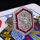 Vintage 18 Karat Weißgold Ring mit Diamanten und Rubinen, 50er Jahre - Antichità Galliera