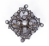 Antique gold and silver brooch with old mine cut diamonds and rosettes and pearl, early 900s - Antichità Galliera