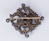 Antique gold and silver brooch with old mine cut diamonds and rosettes and pearl, early 900s - Antichità Galliera