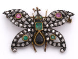 Spilla in oro e argento con diamanti, rubini , smeraldi e zaffiro . Art Noveau - Antichità Galliera