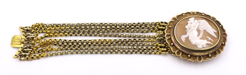 Bracciale in oro 18k con cammeo centrale, 6 fili. Primi del '900 - Antichità Galliera