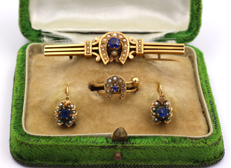 Parure borbonica in oro 14k con spilla, anello e orecchini . Fine '800 - Antichità Galliera