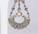 Ohrringe im antiken Stil aus 14 Karat Gold und Silber mit Diamanten, Rubinen und Perlen - Antichità Galliera