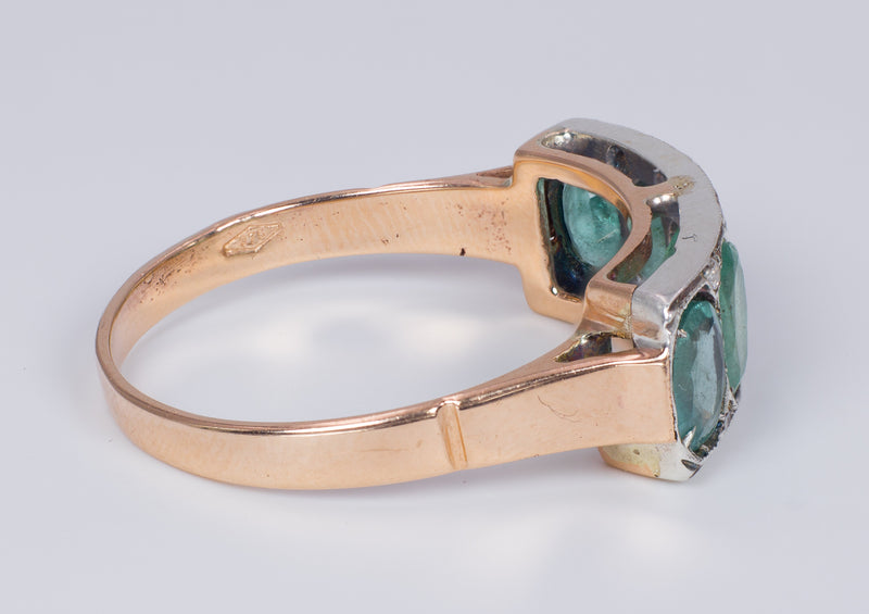 Fedina in oro 9k con smeraldi e diamantini - Antichità Galliera